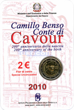 Италия 2 евро 2010 Камилло Бенсо ди Кавур BU
