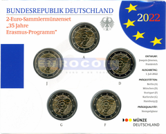 Германия 2 евро 2022, 35 лет Программе ERASMUS (A,D,F,G,J) BU