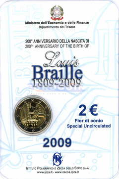 Италия 2 евро 2009 Луи Брайль BU