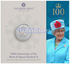 Великобритания 5 фунтов 2026, 100 летие Королевы